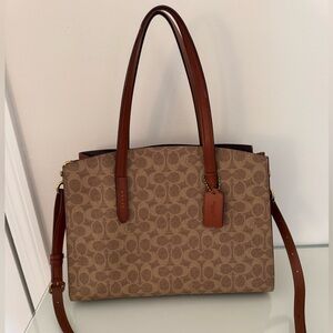 Coach Tan/Brown Signature Canvas Tote with Leather Trim